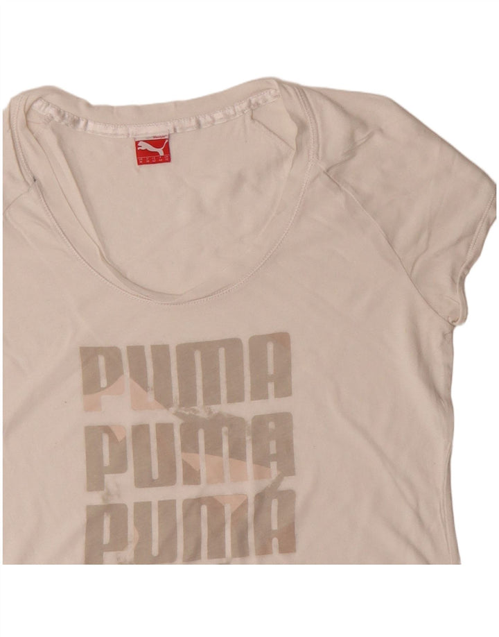 T-shirt grafica da donna Puma UK 12 Medium Bianca