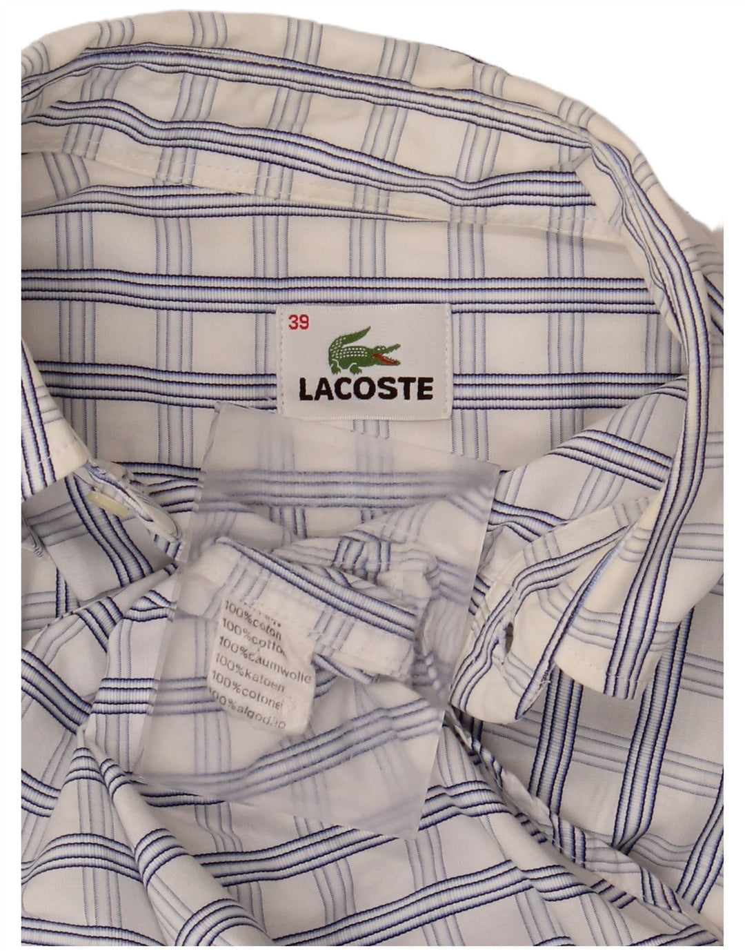 Camicia a maniche corte da uomo Lacoste taglia 39 cotone medio a quadri bianchi