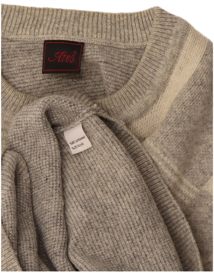 Maglione girocollo da uomo vintage in lana d'agnello XL a quadri grigi