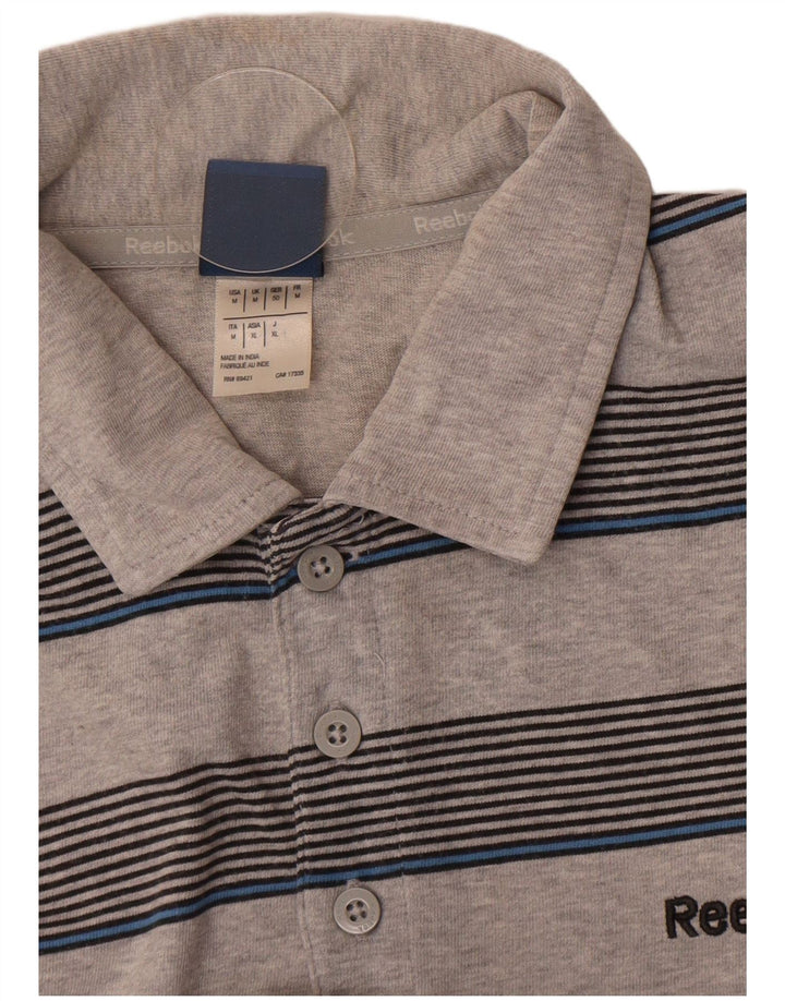 Polo Reebok da uomo in cotone a righe grigio medio