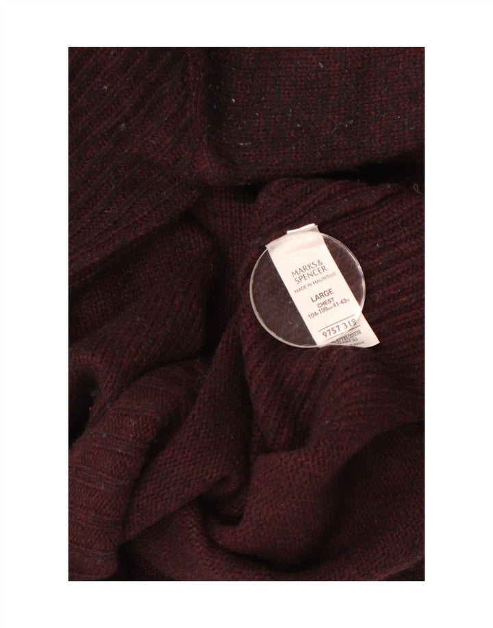 Maglione da uomo Marks & Spencer con zip e collo grande in lana d'agnello bordeaux