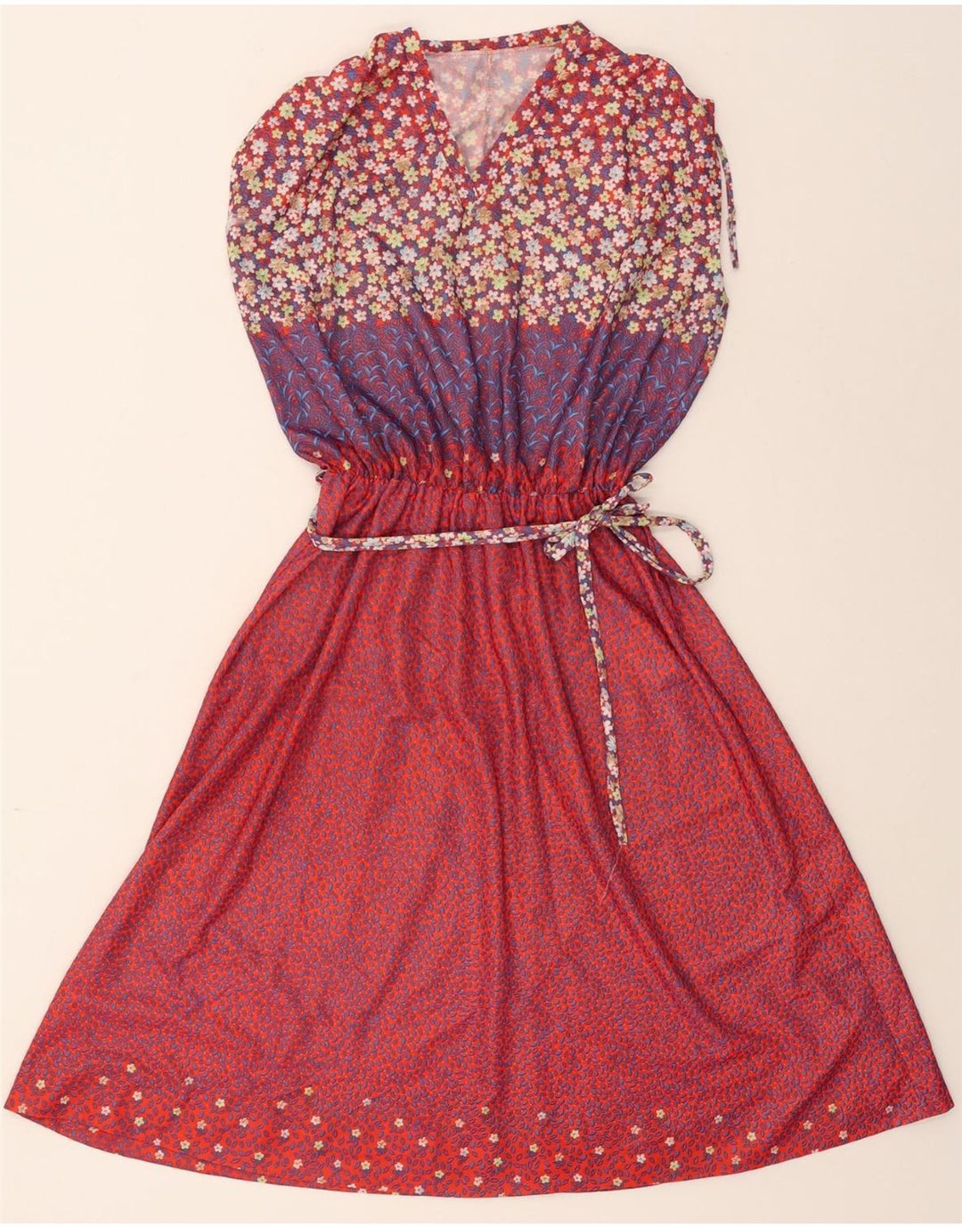 VINTAGE Womens A-Line Dress UK 12 Medium Red Floral Vintage Vintage and Second-Hand Vintage from Messina Hembry 