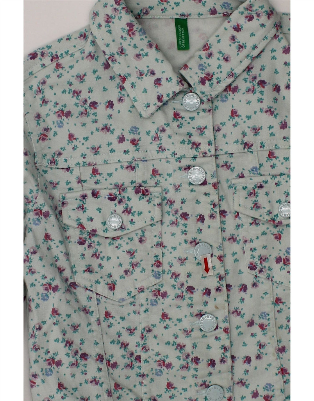 BENETTON Girls Denim Jacket 7-8 Years Blue Floral Vintage Benetton and Second-Hand Benetton from Messina Hembry 