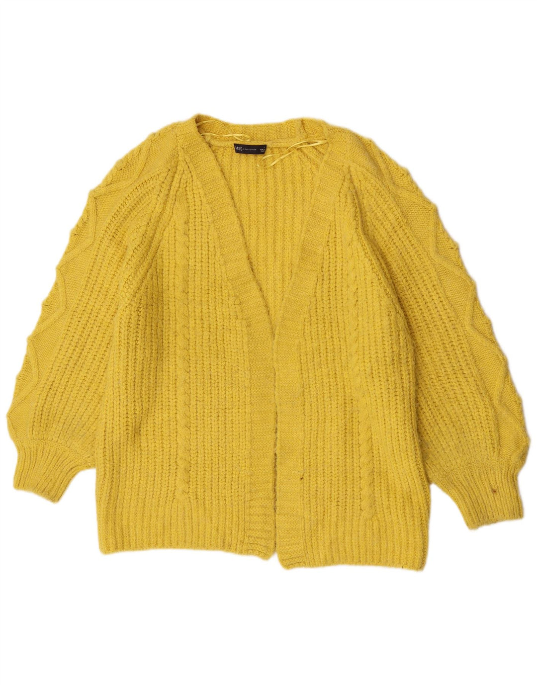 Maglione cardigan aperto da donna Marks & Spencer UK 16 grande acrilico giallo