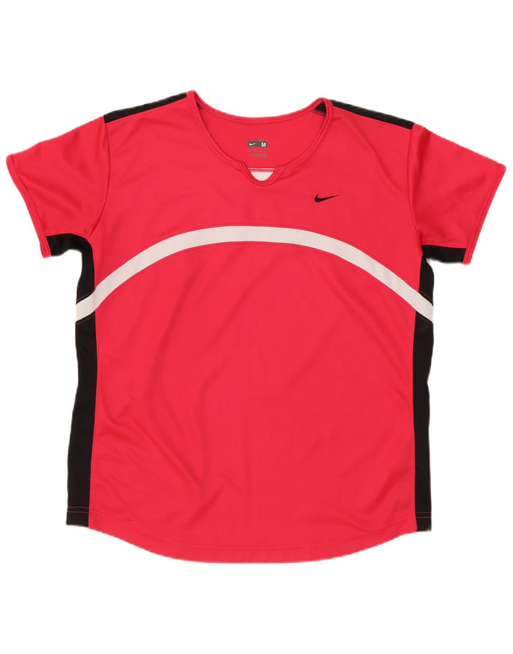 T-shirt Nike Dri Fit da donna US 8/10 Medium Red Colourblock in poliestere