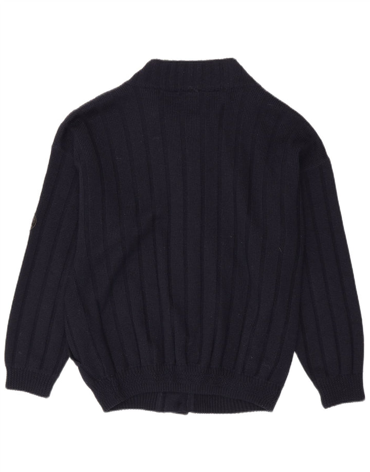 Maglione cardigan da uomo vintage XL in lana vergine blu navy