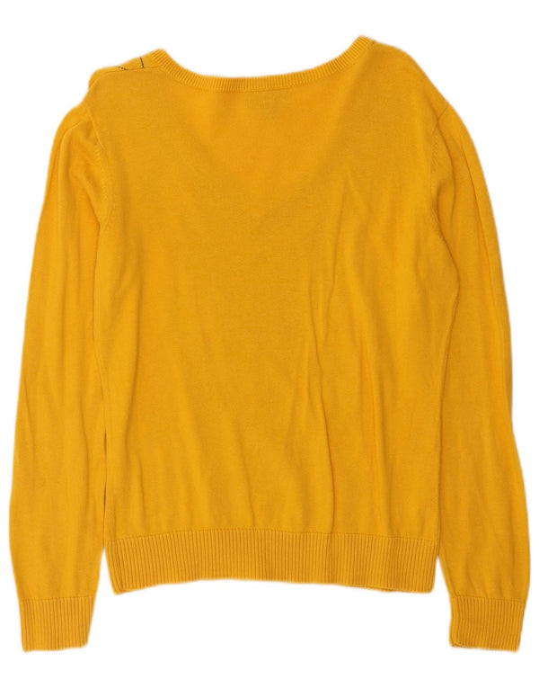 Maglione da donna con scollo a V Izod UK 14 cotone medio giallo a rombi/diamante