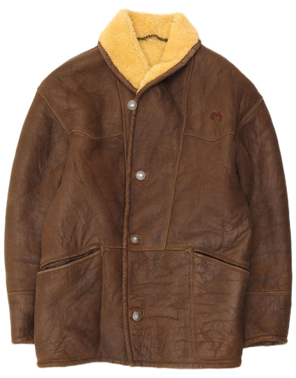 Giacca in shearling vintage da uomo IT 52 XL Marrone