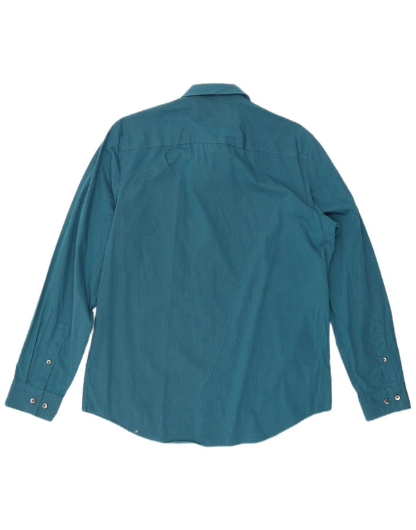 CALVIN KLEIN Camicia Uomo Cotone Gessato Blu Medio