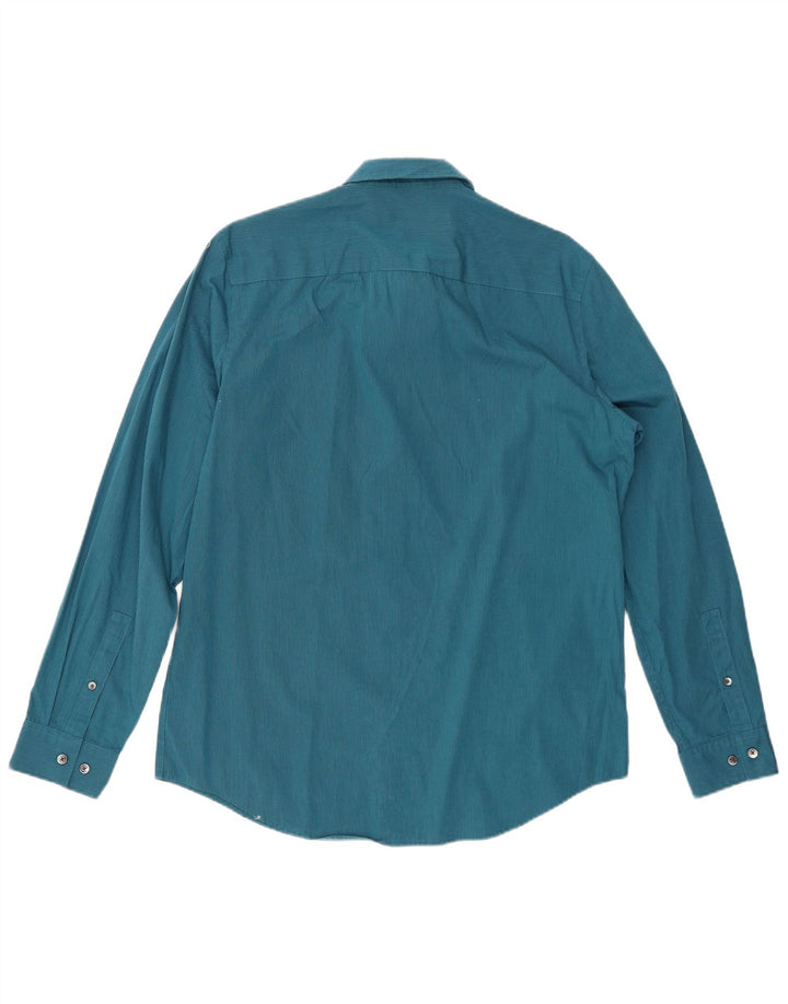 CALVIN KLEIN Camicia Uomo Cotone Gessato Blu Medio