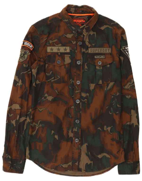 Camicia militare da uomo Classic Fit Superdry Small in cotone mimetico verde