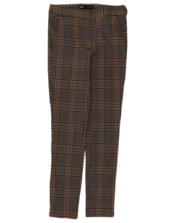 Pantaloni chino slim da donna Zara XS W24 L26 viscosa a quadri marrone