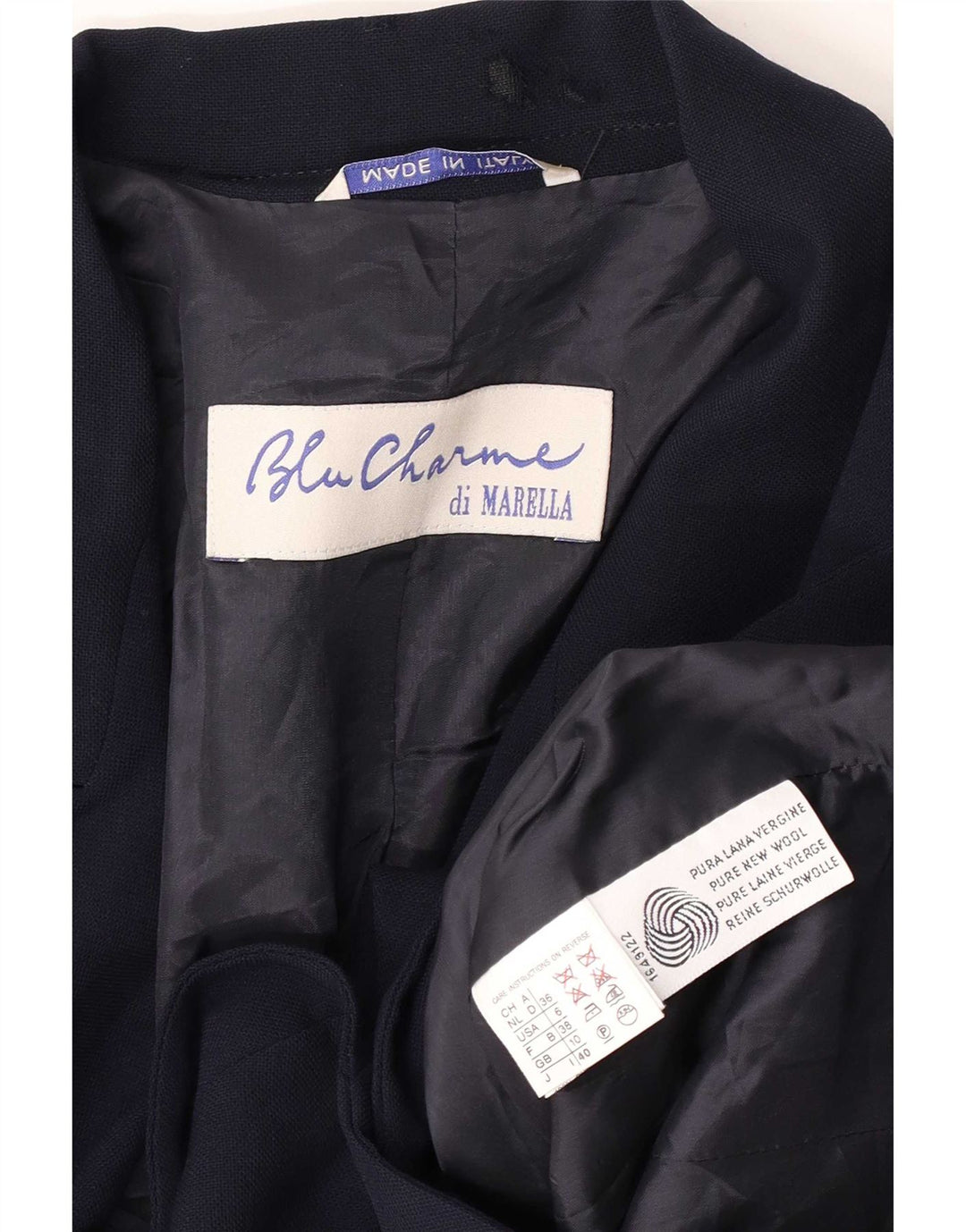 Giacca blazer da donna a 1 bottone Marella UK 10 piccola lana vergine blu navy