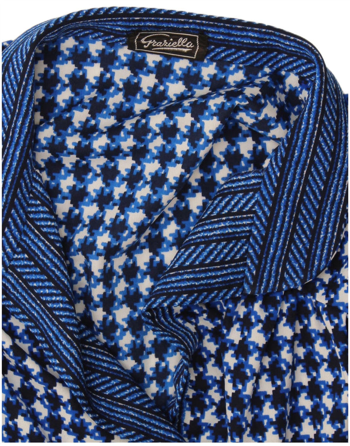 Camicetta da donna vintage Top UK 10 piccolo pied de poule blu navy