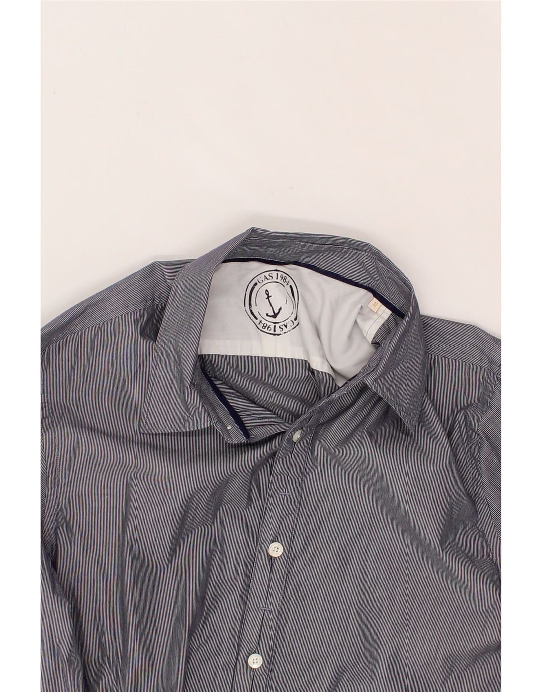 GAS Mens Shirt Medium Navy Blue Pinstripe Cotton Vintage Gas and Second-Hand Gas from Messina Hembry 