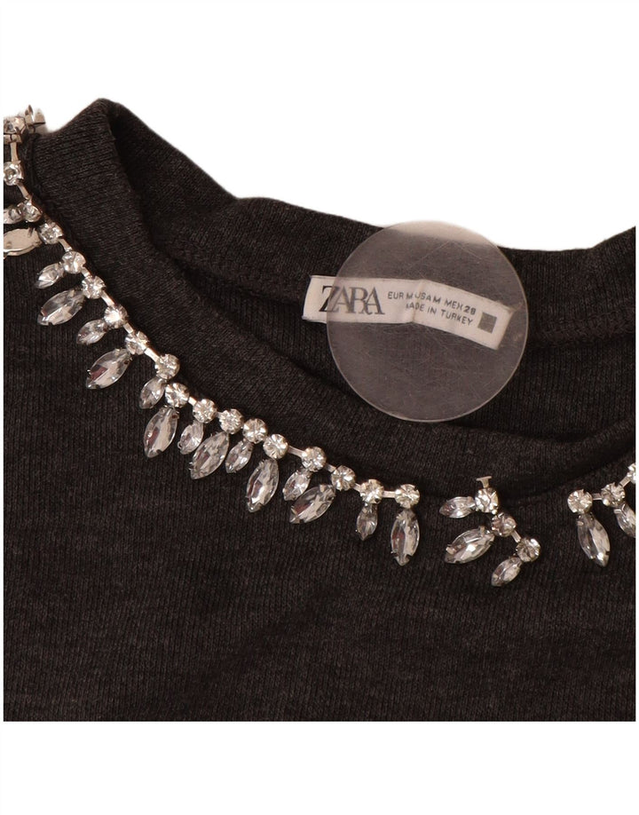 Maglione ZARA da donna corto con scollo a barca e maniche a 3/4 UK 14 Grigio medio