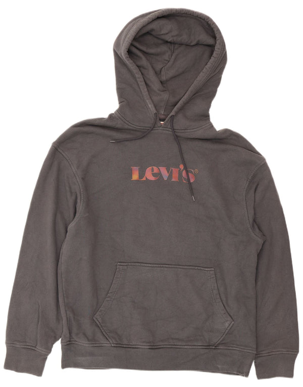 Levi's Uomo Felpa con cappuccio grafica rilassata, maglione piccolo in cotone grigio