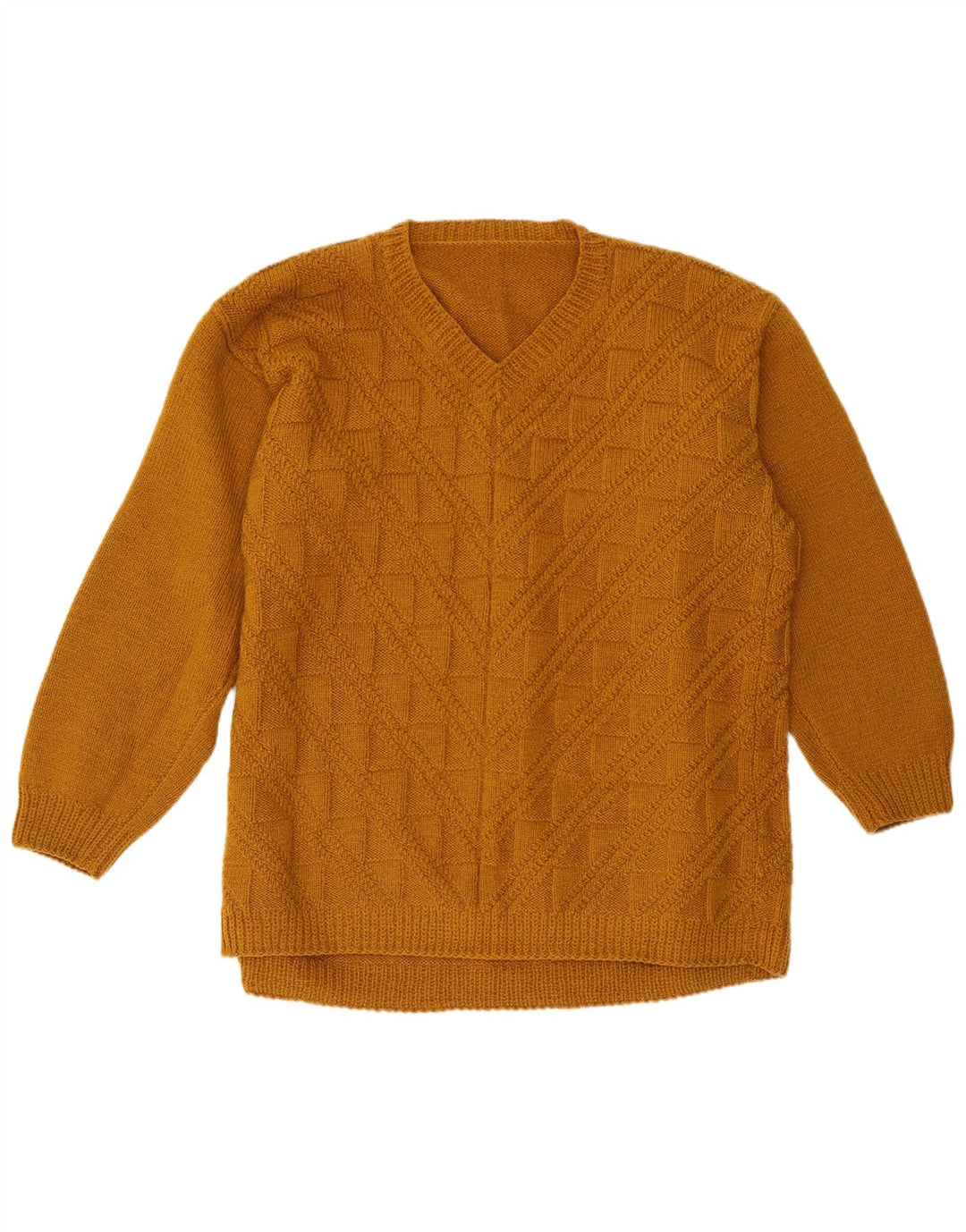 Maglione vintage da uomo con scollo a V XL Beige geometrico