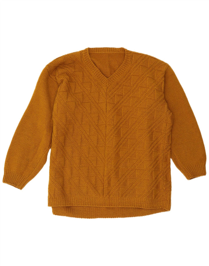 Maglione vintage da uomo con scollo a V XL Beige geometrico