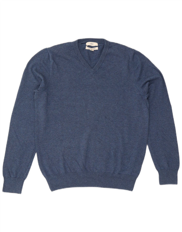 Maglione da uomo con scollo a V Marks & Spencer in cotone blu medio