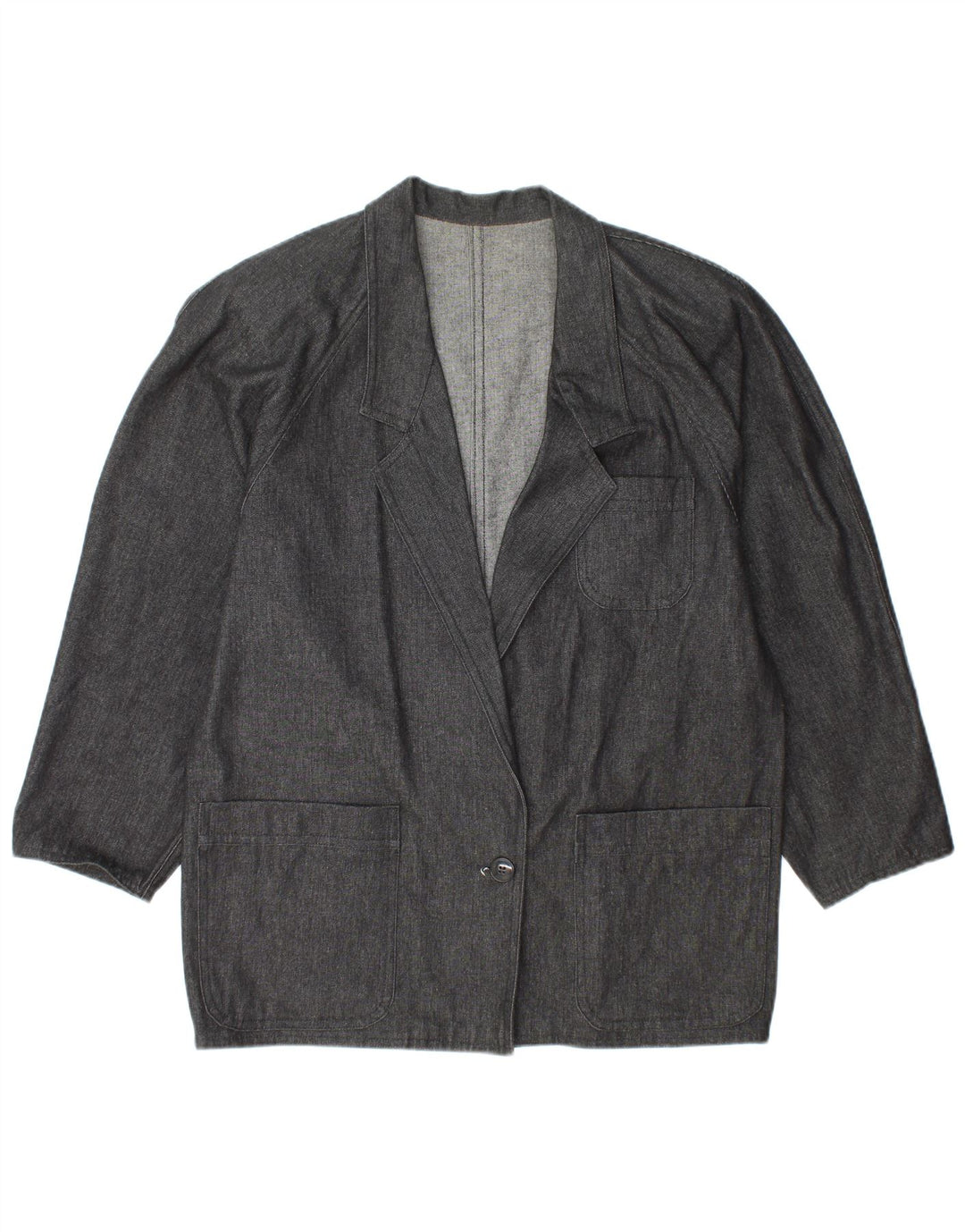 Giacca blazer da donna a 1 bottone in denim VINTAGE UK 14 grande grigio