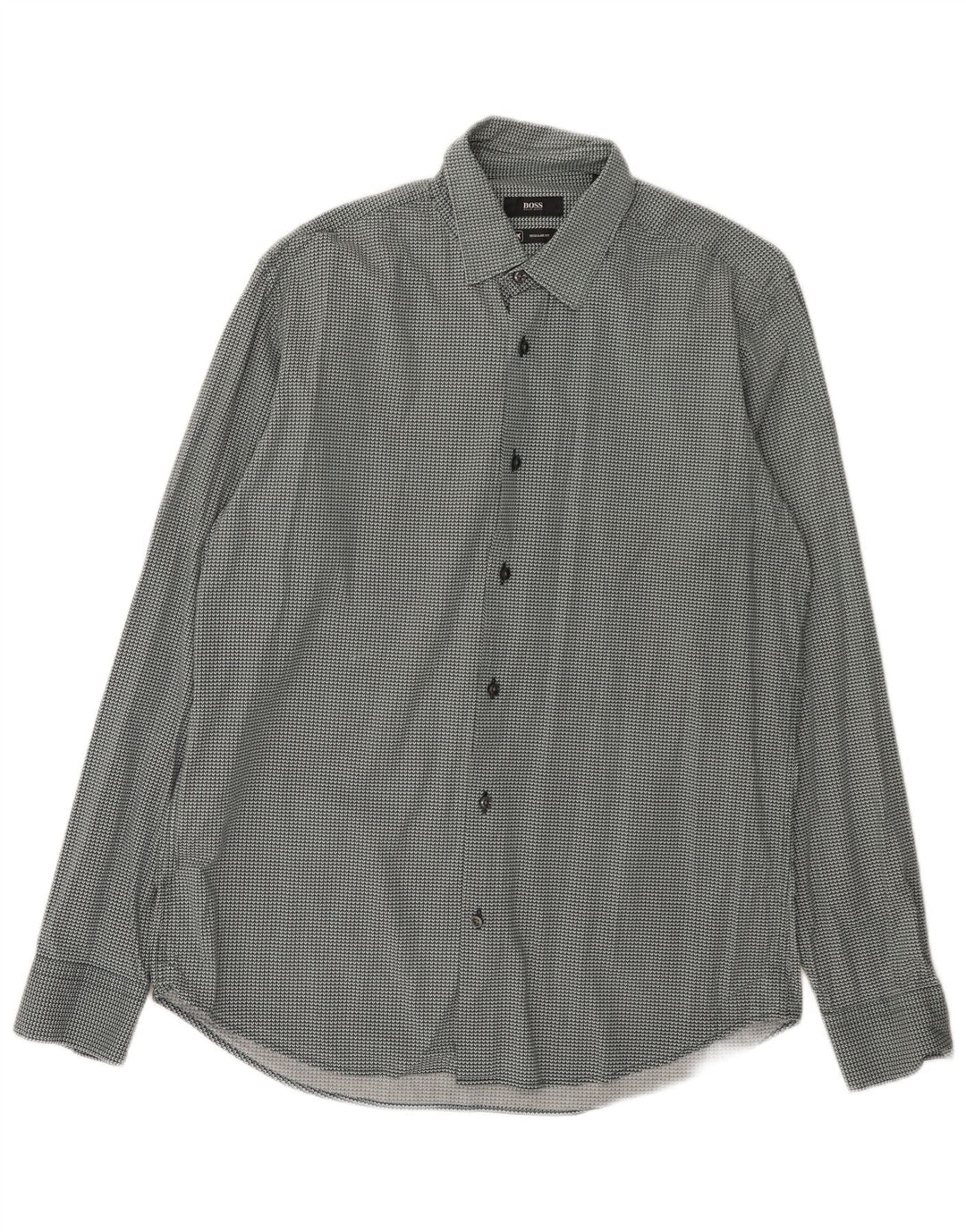 Camicia da uomo vestibilità regolare Hugo Boss taglia 40 15 3/4 verde medio geometrico