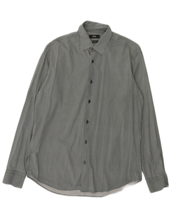 Camicia da uomo vestibilità regolare Hugo Boss taglia 40 15 3/4 verde medio geometrico