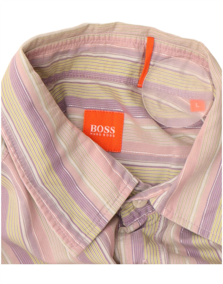 Hugo Boss Camicia a maniche corte da uomo di grandi dimensioni in cotone a righe multicolore