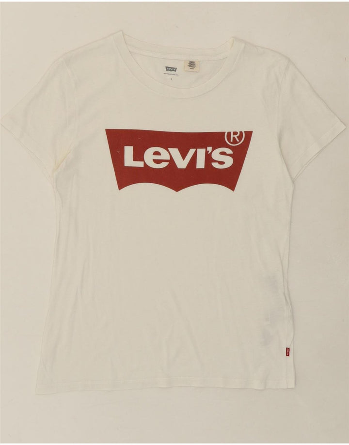 LEVI'S Womens Graphic T-Shirt Top UK 10 Small White Cotton Vintage Levi's and Second-Hand Levi's from Messina Hembry 