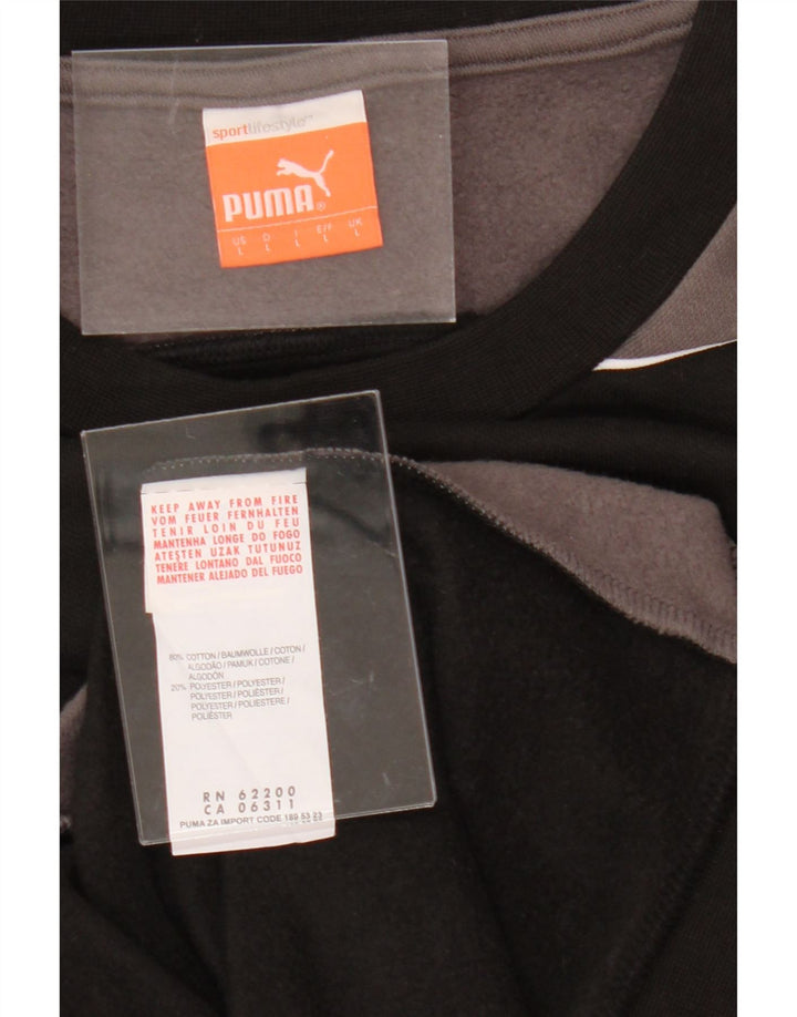 PUMA Mens Sweatshirt Jumper Large Black Colourblock Cotton Vintage Puma and Second-Hand Puma from Messina Hembry 