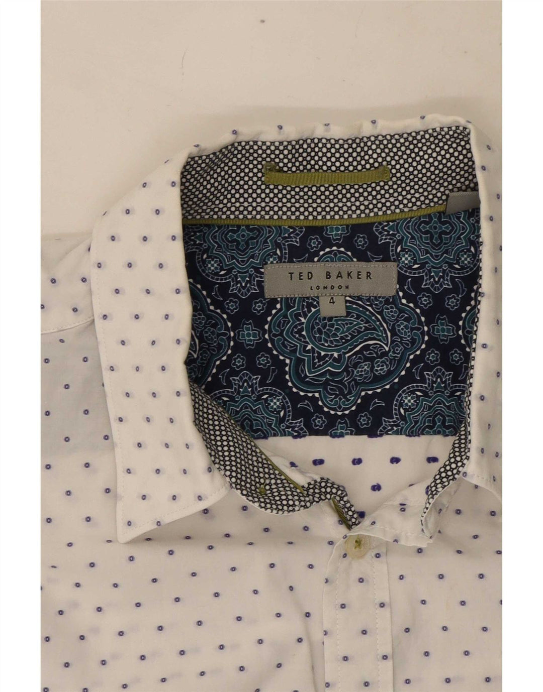 Camicia da uomo Ted Baker taglia 4 grande cotone maculato bianco