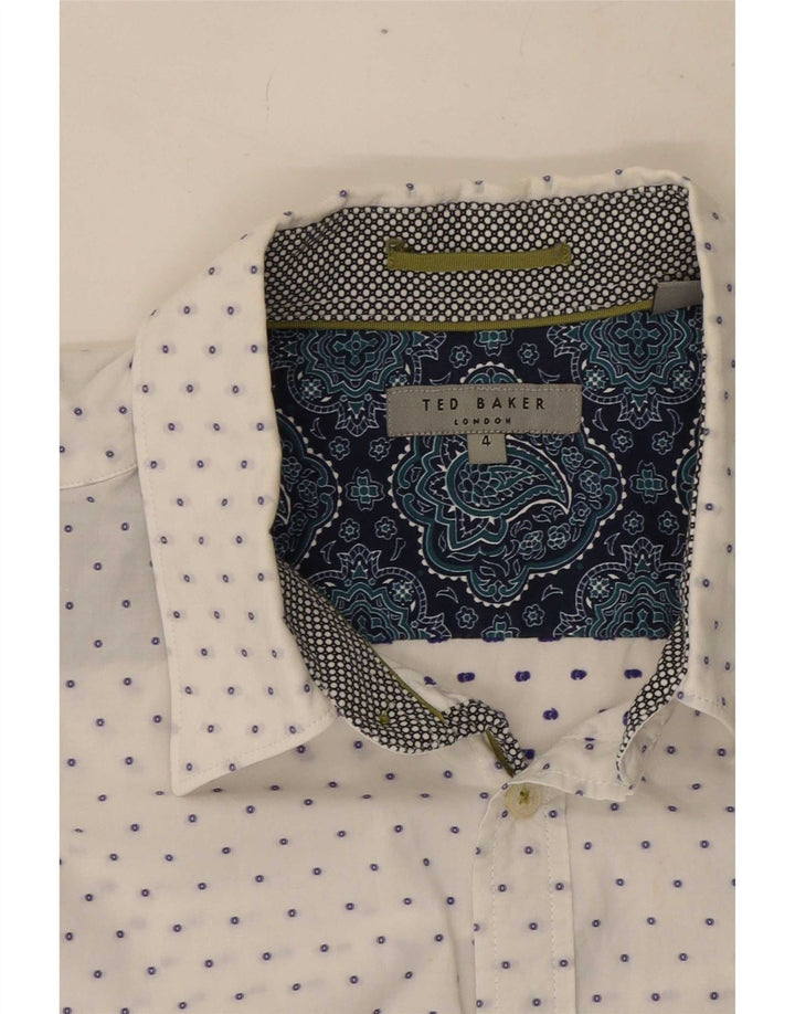 Camicia da uomo Ted Baker taglia 4 grande cotone maculato bianco