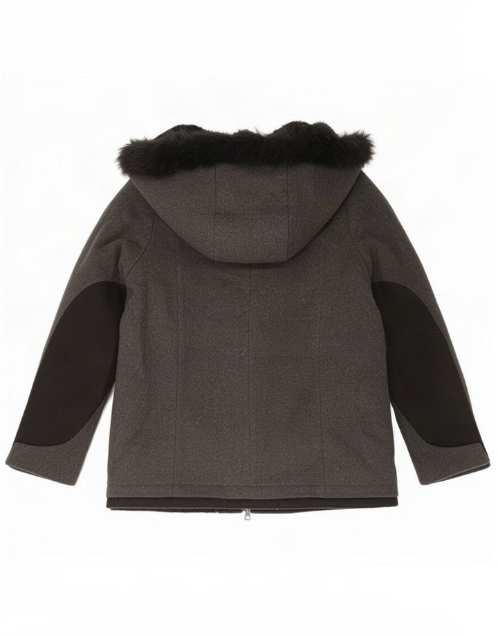 Giacca Sherpa oversize con cappuccio da donna Zara UK 10 piccola lana grigia