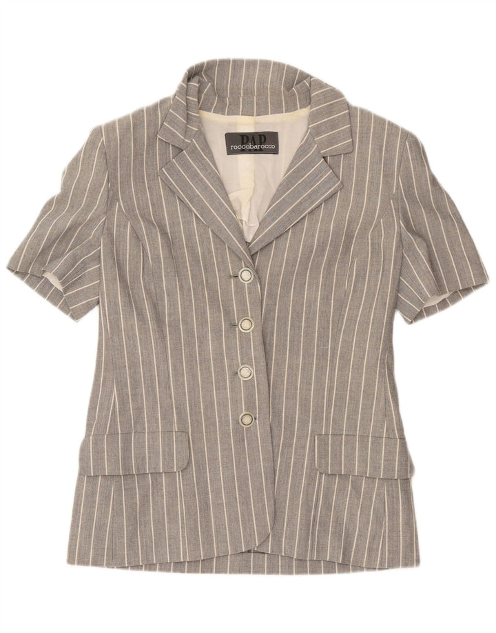 Giacca blazer da donna a 4 bottoni Roccobarocco UK 10 piccolo gessato grigio