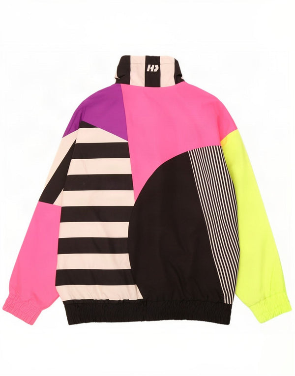 Top da tuta vintage da donna con zip e collo in stile pullover UK 16 Large Multicolor