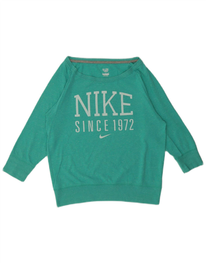 Top grafico da donna Nike manica 3/4 UK 14 verde medio chiazzato