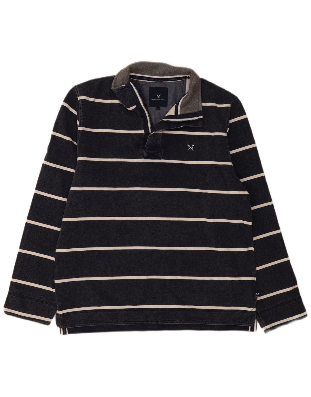 CREW CLOTHING Felpa da uomo con collo con zip, maglione grande a righe blu navy