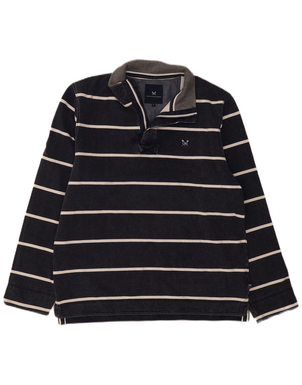 CREW CLOTHING Felpa da uomo con collo con zip, maglione grande a righe blu navy