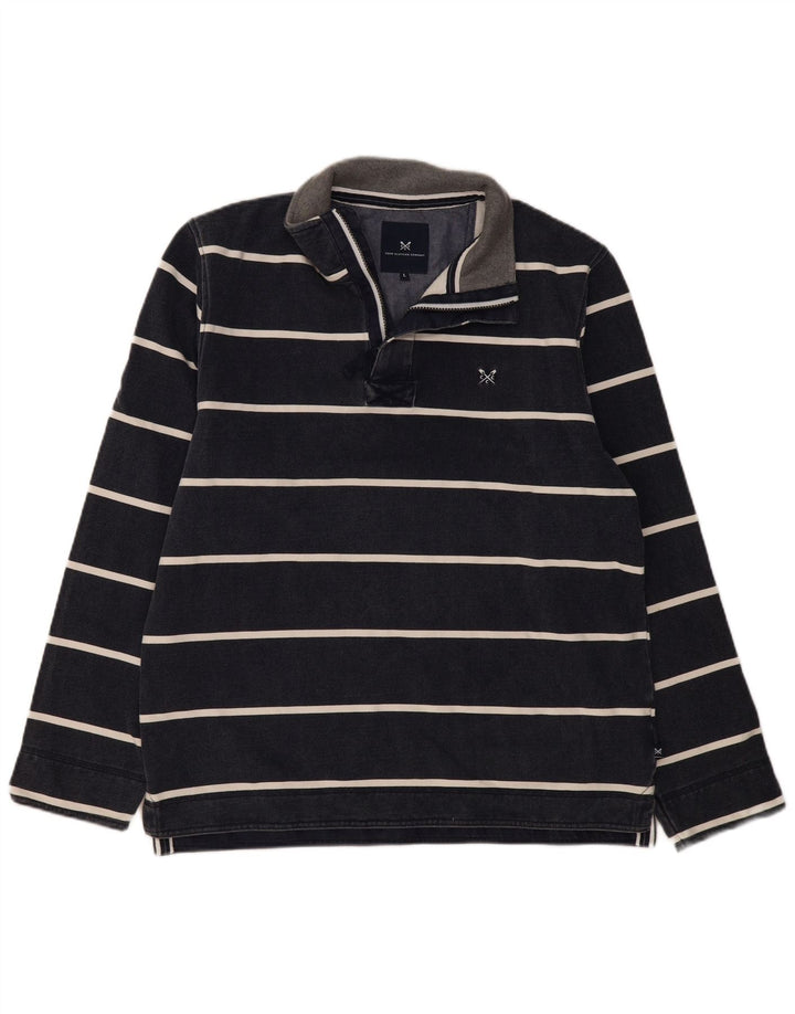 CREW CLOTHING Felpa da uomo con collo con zip, maglione grande a righe blu navy