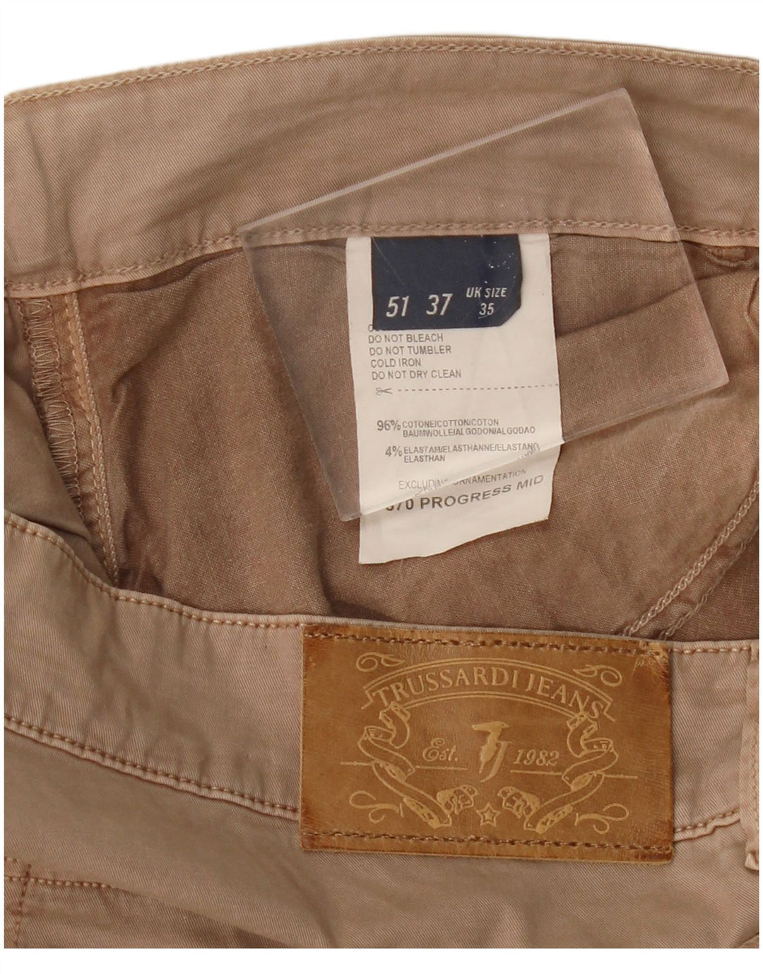 Pantaloni Casual Dritti Uomo TRUSSARDI W35 L30 Cotone Beige