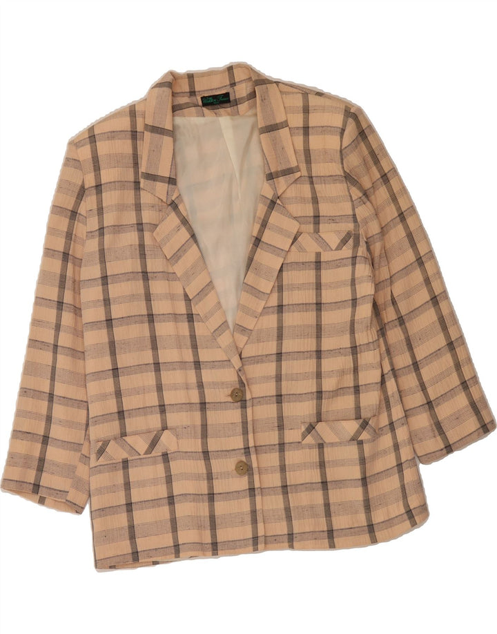 VINTAGE Womens 2 Button 3/4 Sleeve Blazer Jacket UK 18 XL Beige Check Vintage Vintage and Second-Hand Vintage from Messina Hembry 