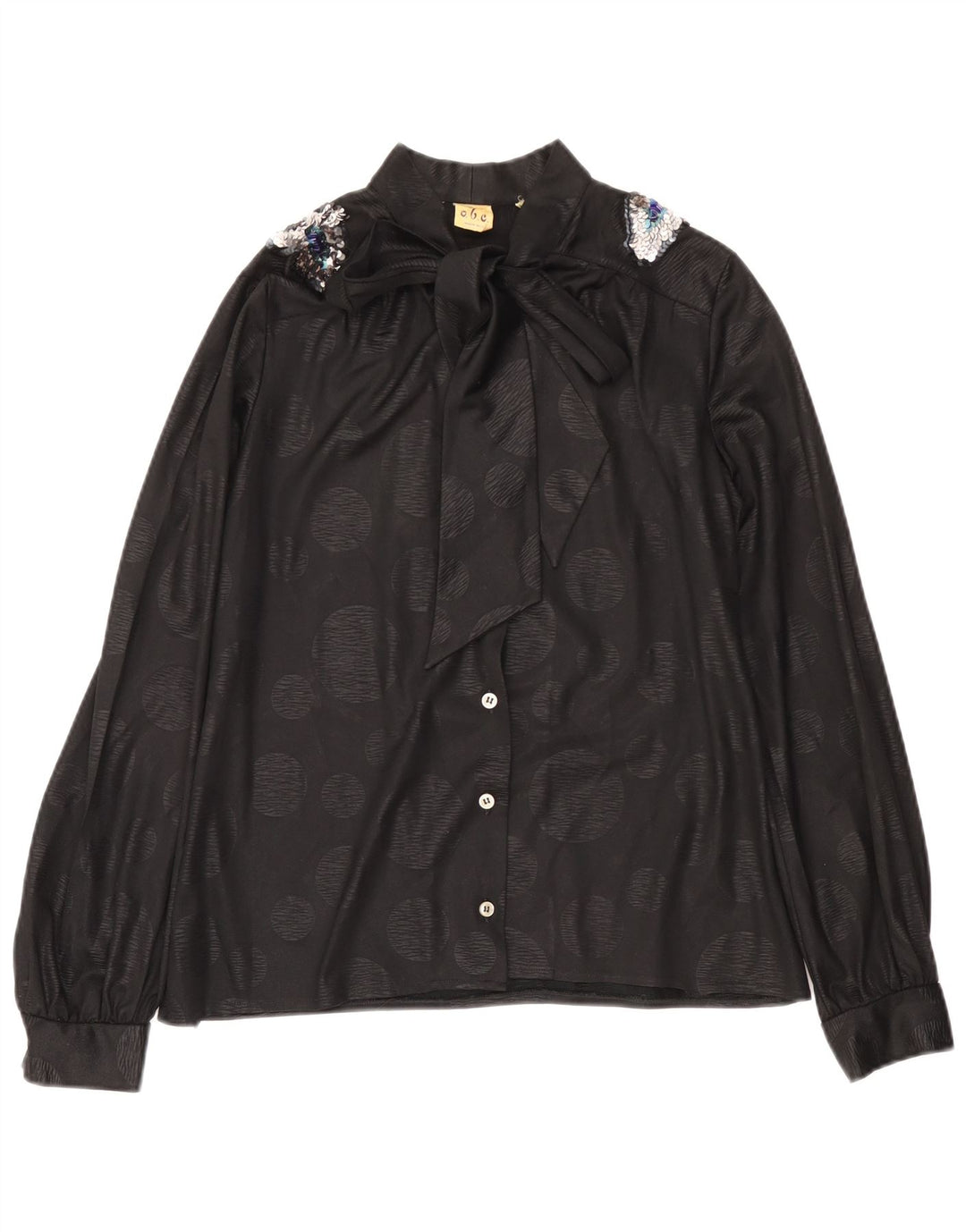 Camicetta da donna vintage con cravatta sul davanti IT 46 grande pois nero