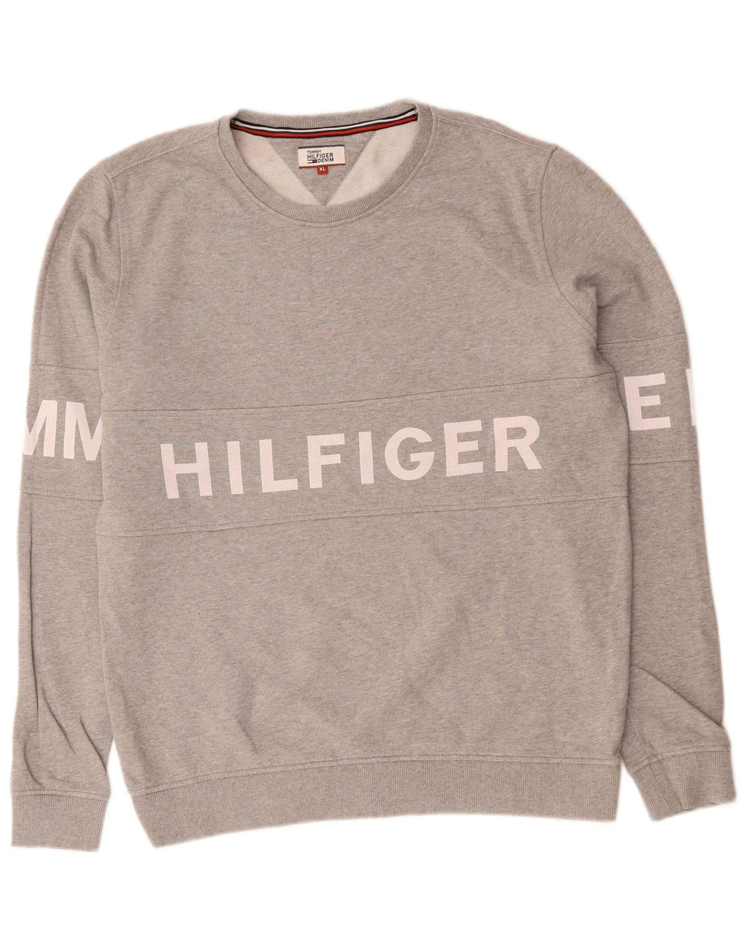 TOMMY HILFIGER Felpa grafica da uomo Maglione XL Cotone grigio