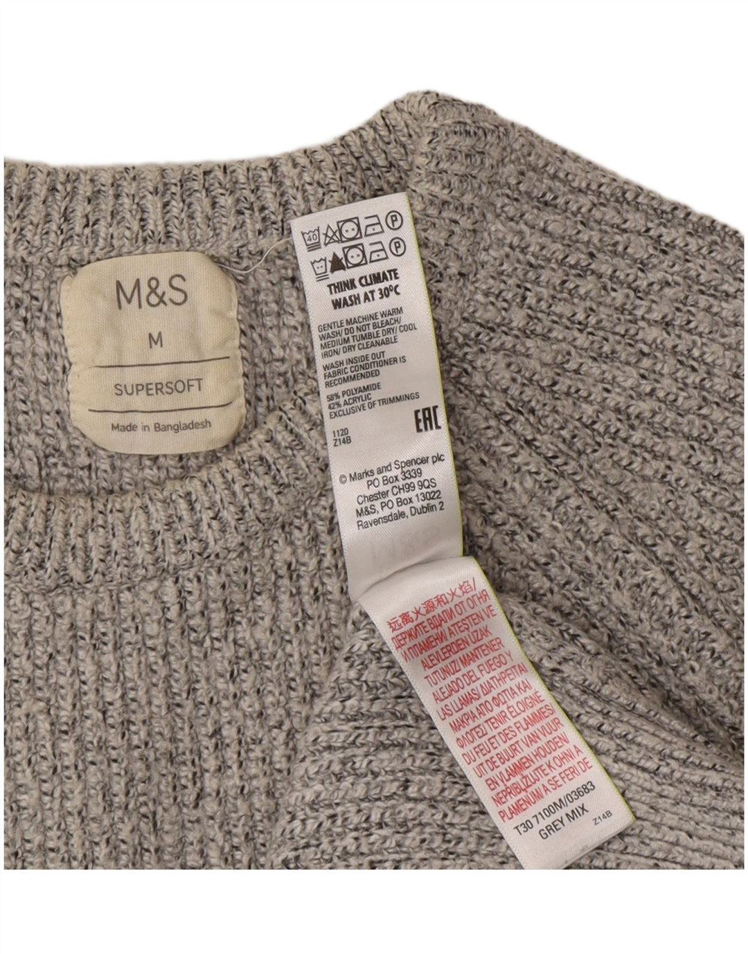 Maglione maglione girocollo da donna Marks & Spencer UK 12 Grigio medio chiazzato