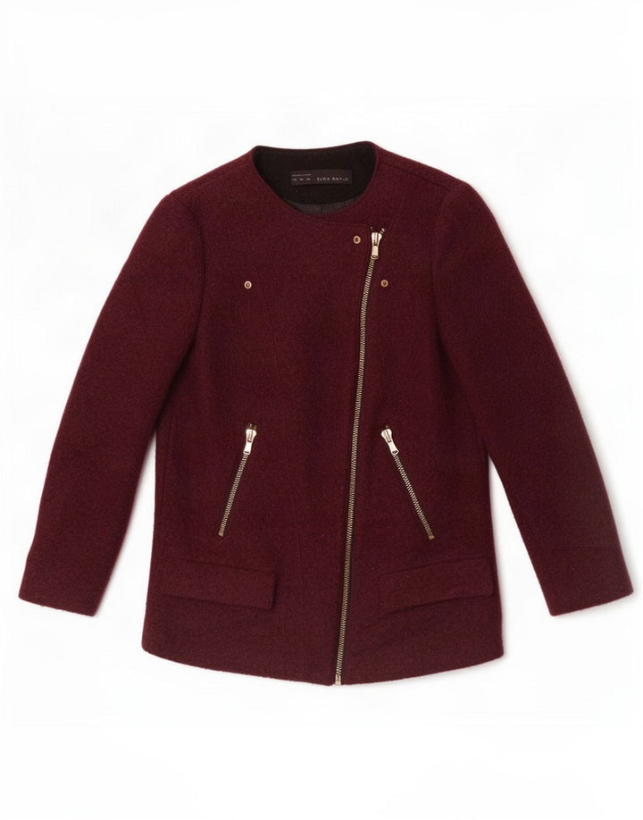 Giacca blazer con zip intera da donna Zara UK 12 lana bordeaux media