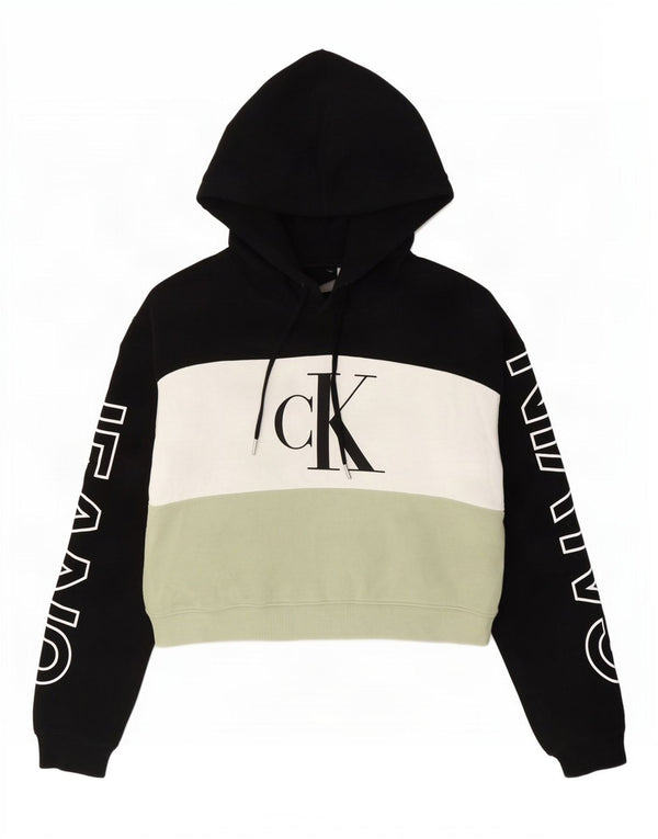 Maglione con cappuccio grafico oversize da donna Calvin Klein Jeans UK 10 piccolo nero