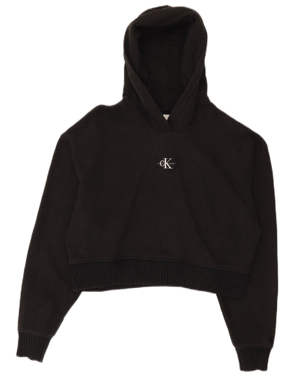 Maglione con cappuccio oversize corto da donna Calvin Klein Jeans UK 10 piccolo nero