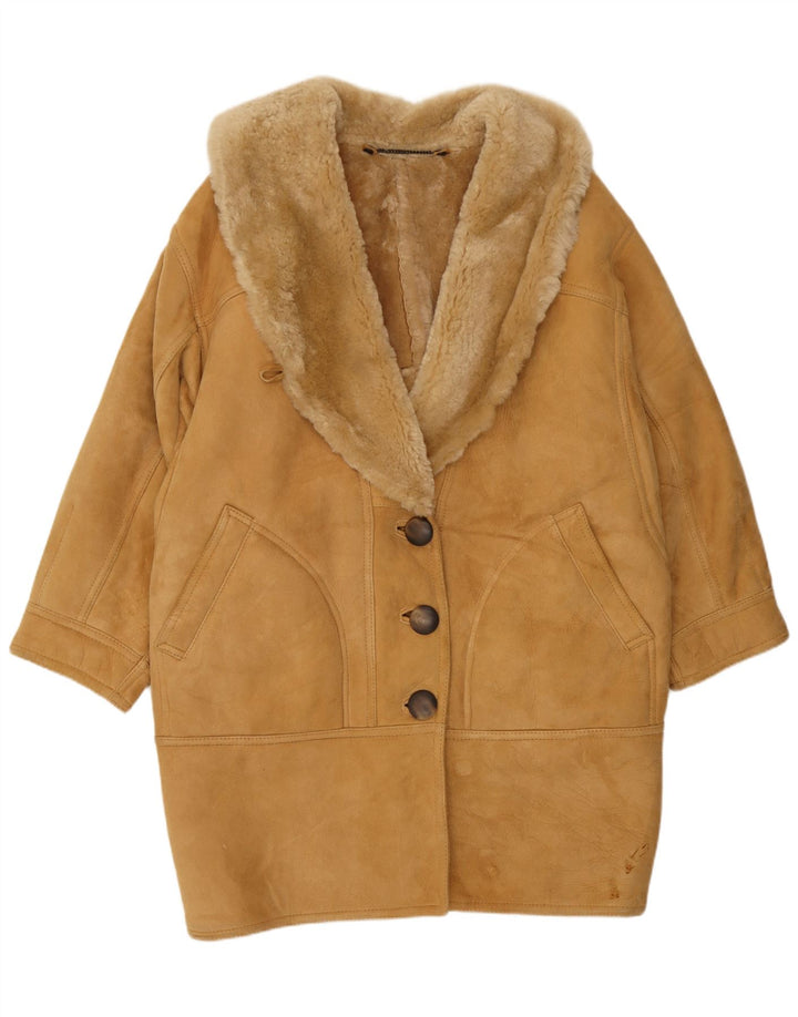 Cappotto in shearling vintage da donna dal taglio ampio IT 44 Shearling beige medio