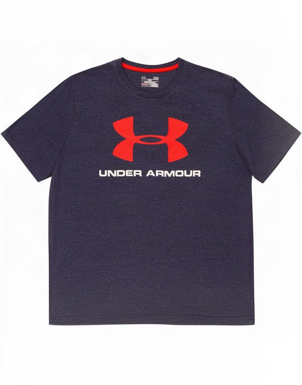 T-shirt grafica da uomo Under Armour Heat Gear Top grande in cotone blu navy
