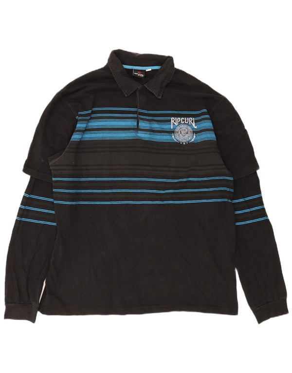 Polo da uomo a maniche lunghe grafica Rip Curl XL in cotone a righe nere